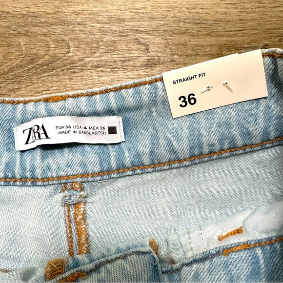 🆕 ZARA Straight Leg Button Fly High Rise Cropped Denim Jeans - Picture 5 of 7